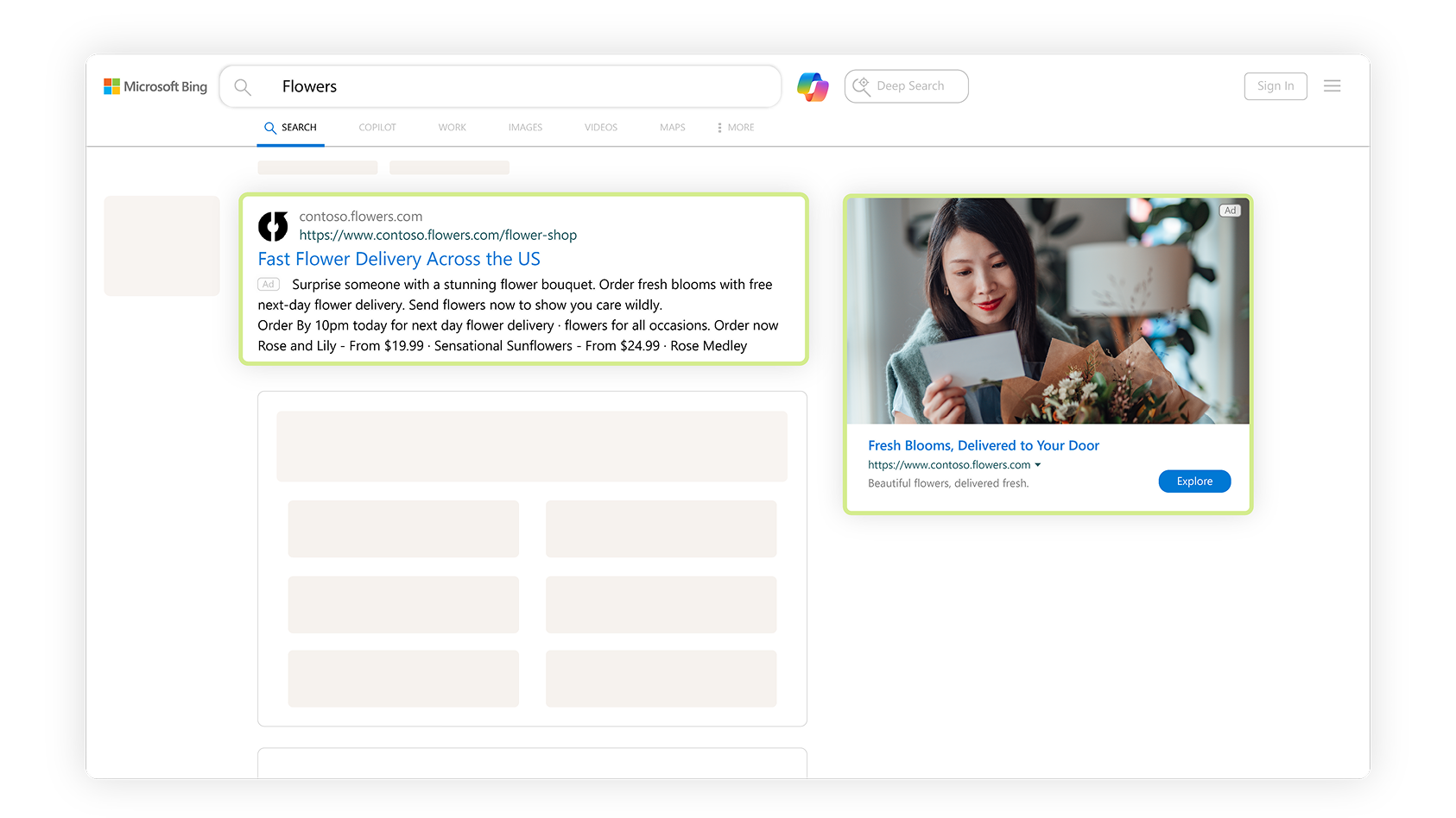 Search Ads appearing on a ‘coffee shops’ related Bing search results page.